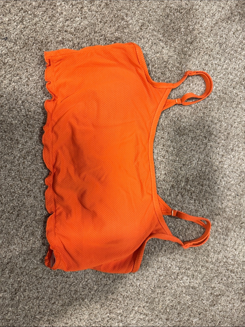 aerie Orange Textured Bandeau Swim Top with Ruffle Edge